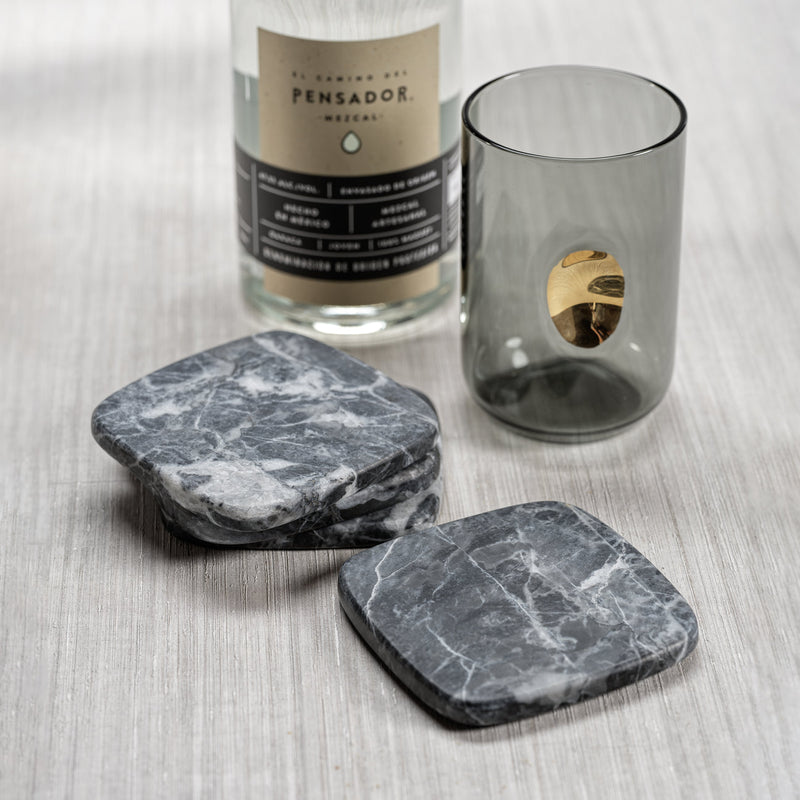 Four Nero Marquina Matte Marble Coasters - Coasters by Carlyle Avenue