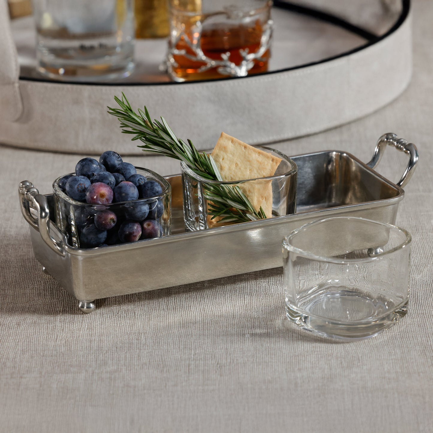 St. Anton Pewter and Glass 3-Section Condiment Tray