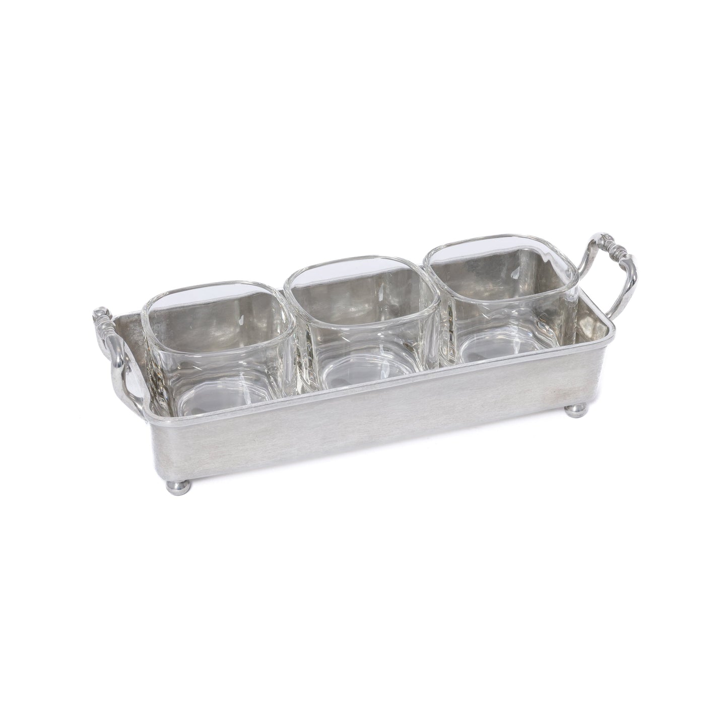 St. Anton Pewter and Glass 3-Section Condiment Tray