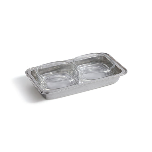 St. Moritz Pewter and Glass Double Condiment Set