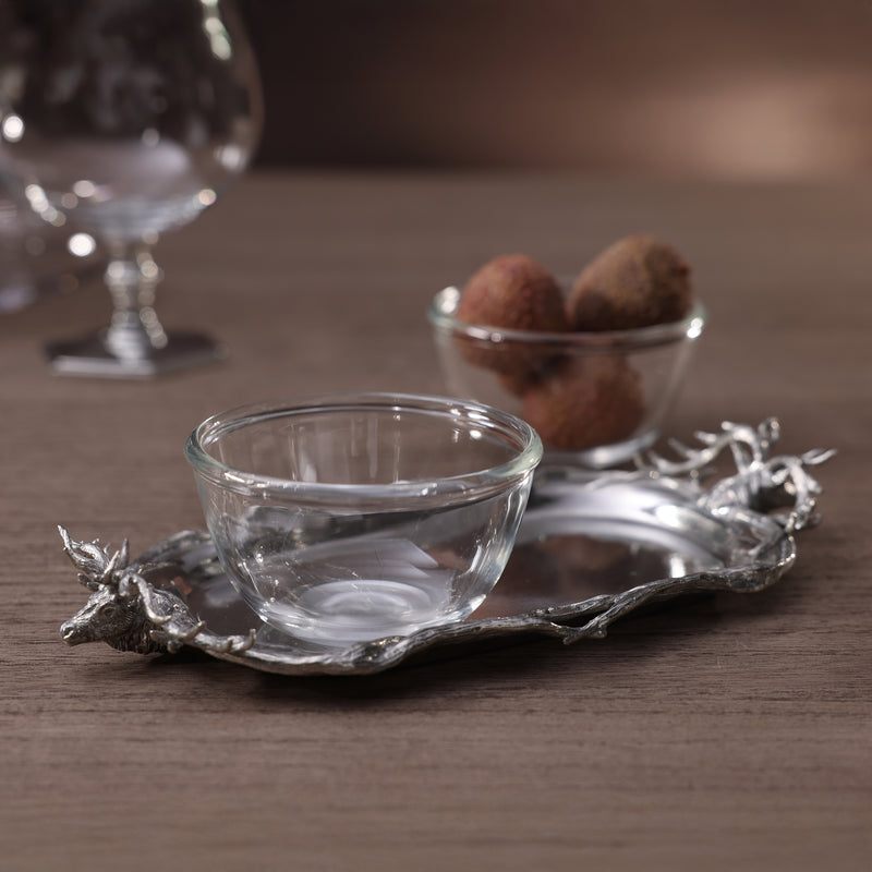 St. Anton Stag Head Pewter Tray with 2 Glass Bowls