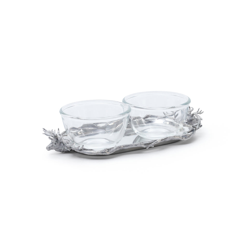 St. Anton Stag Head Pewter Tray with 2 Glass Bowls