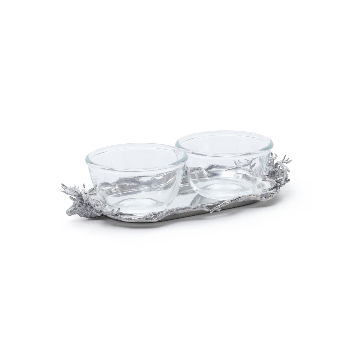 St. Anton Stag Head Pewter Tray with 2 Glass Bowls