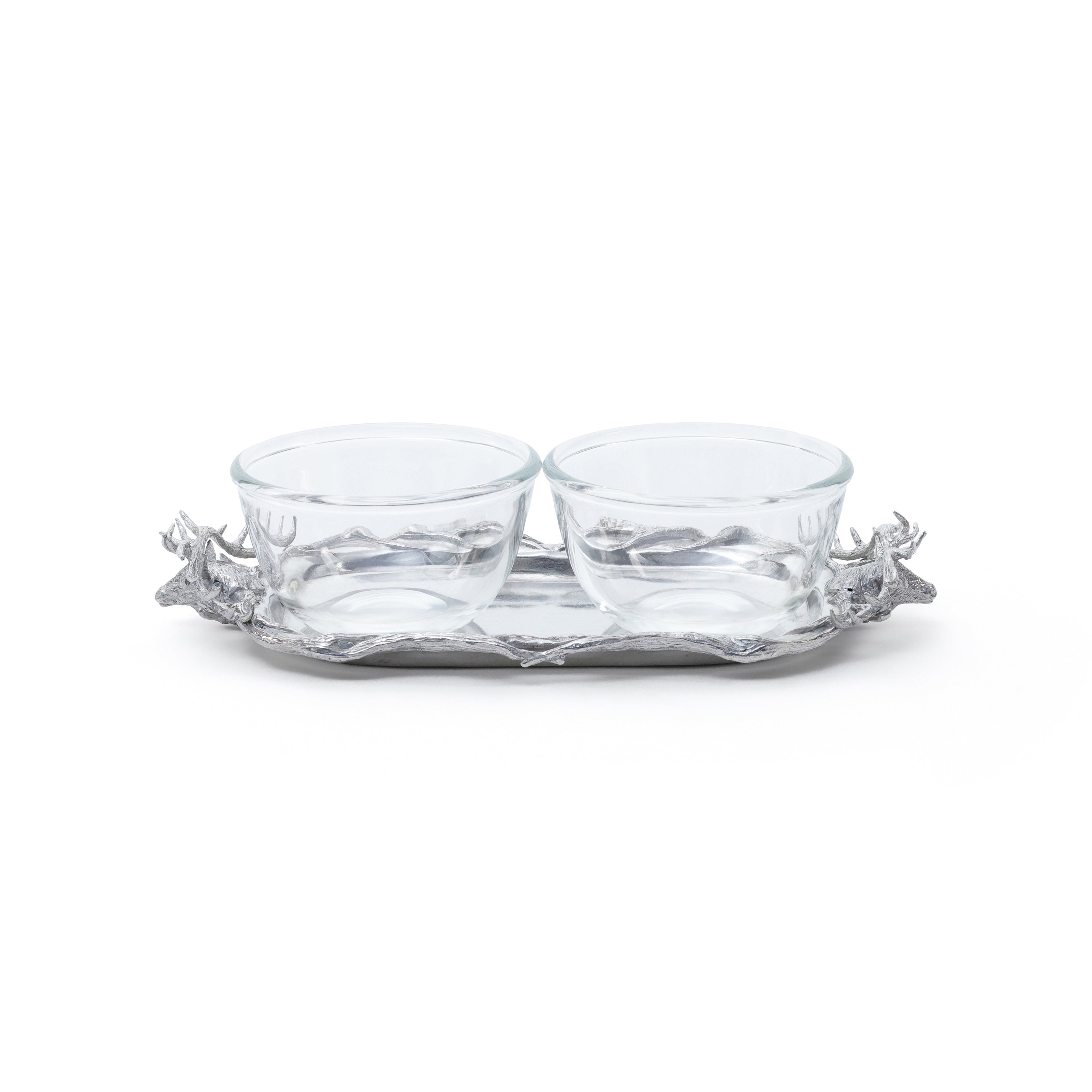 St. Anton Stag Head Pewter Tray with 2 Glass Bowls