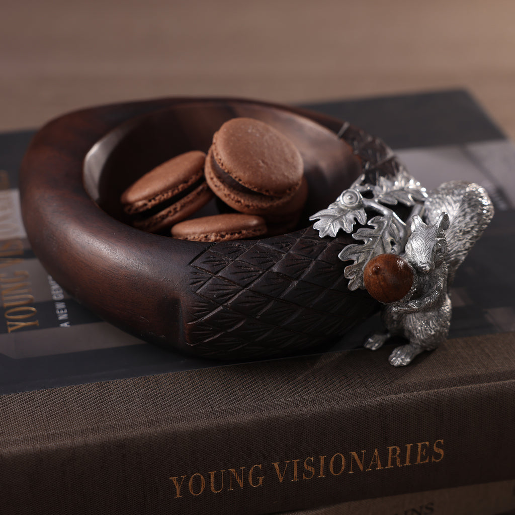 St. Anton Wood Nut Bowl w/Pewter Squirrel