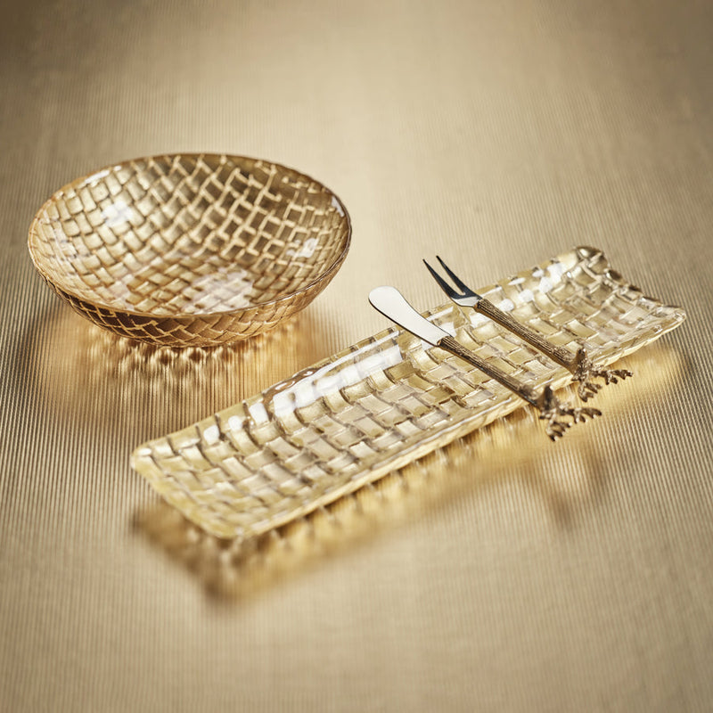 Gold Braided Rectangular Glass Plate, Set of 6 - Tableware by Carlyle Avenue