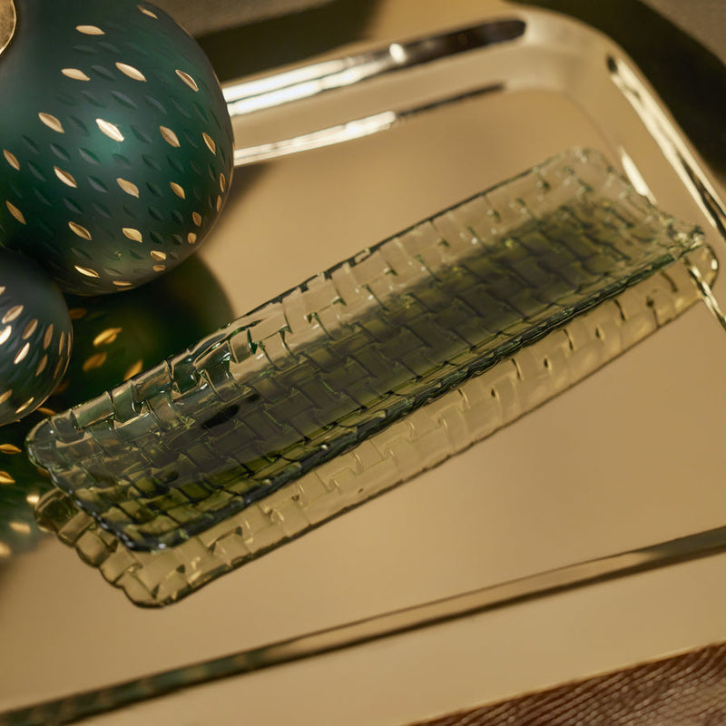 Green Braided Rectangular Glass Plate, Set of 6 - Tableware by Carlyle Avenue
