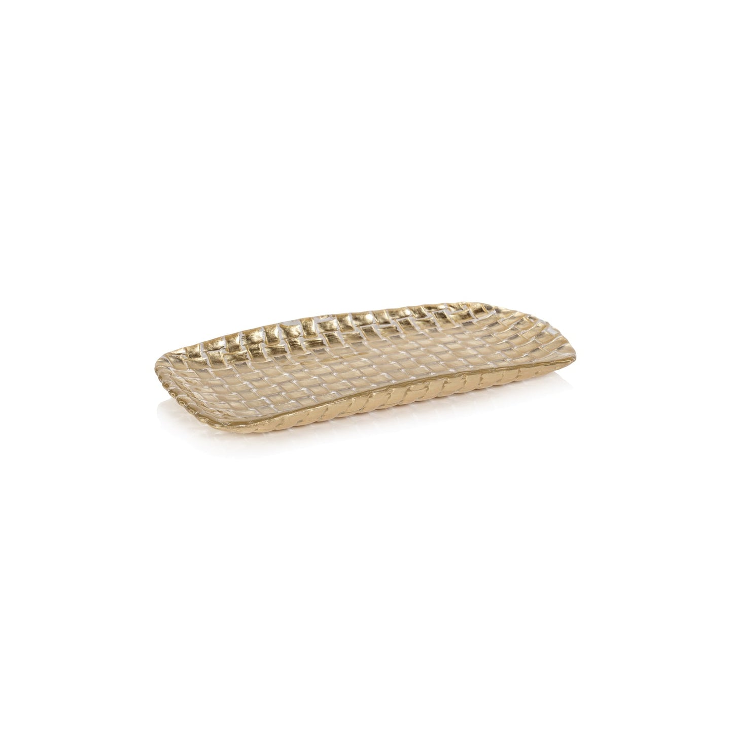 Braided Rectangular Glass Tray - Gold