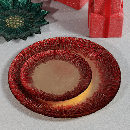 Celestial Rim Glass Dessert Plate - Gold & Red