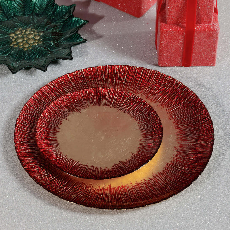 Red Celestial Rim Glass Dessert Plate, Set of 6