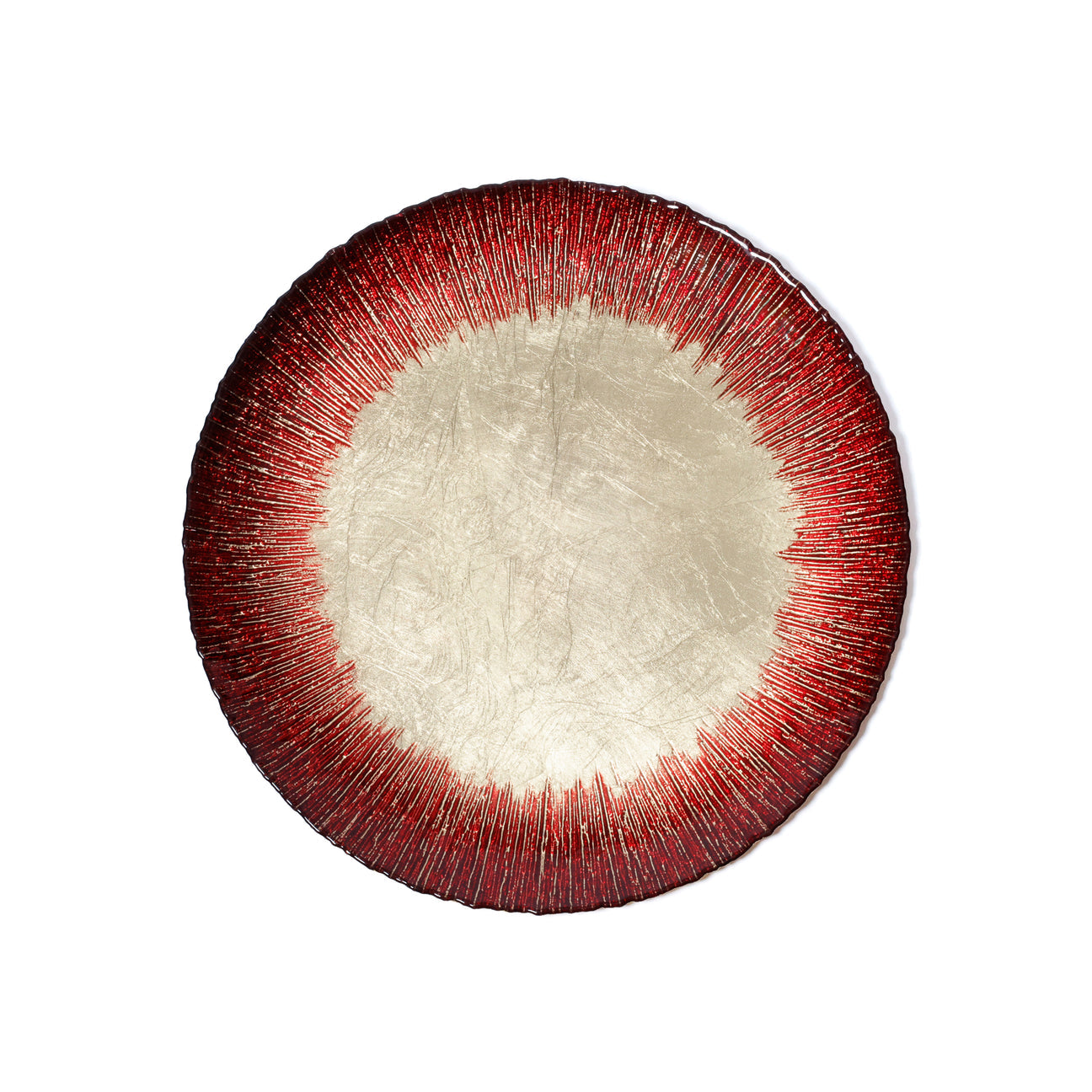 Celestial Rim Glass Dessert Plate - Gold & Red