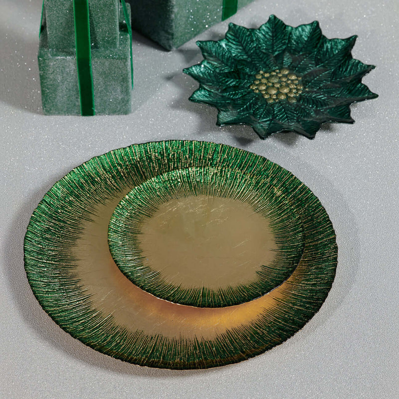 Green Celestial Rim Glass Dessert Plate, Set of 6