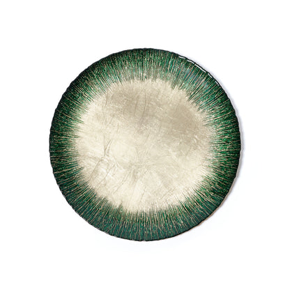Celestial Rim Glass Dessert Plate - Gold & Green
