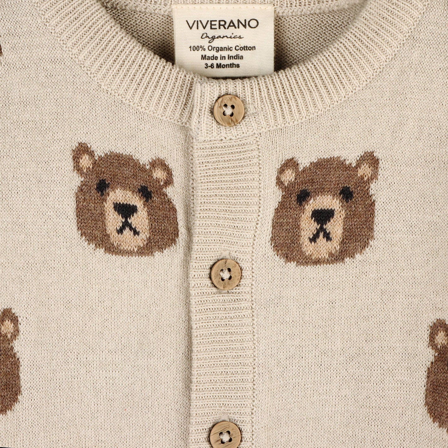 Brown Bear Jacquard Baby Cardigan Sweater (Organic Cotton)