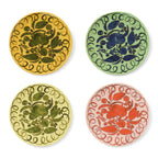 Amalfi Dessert Plate Pink - 9.1" Diameter and assorted colorful ceramic plates in a decorative display.