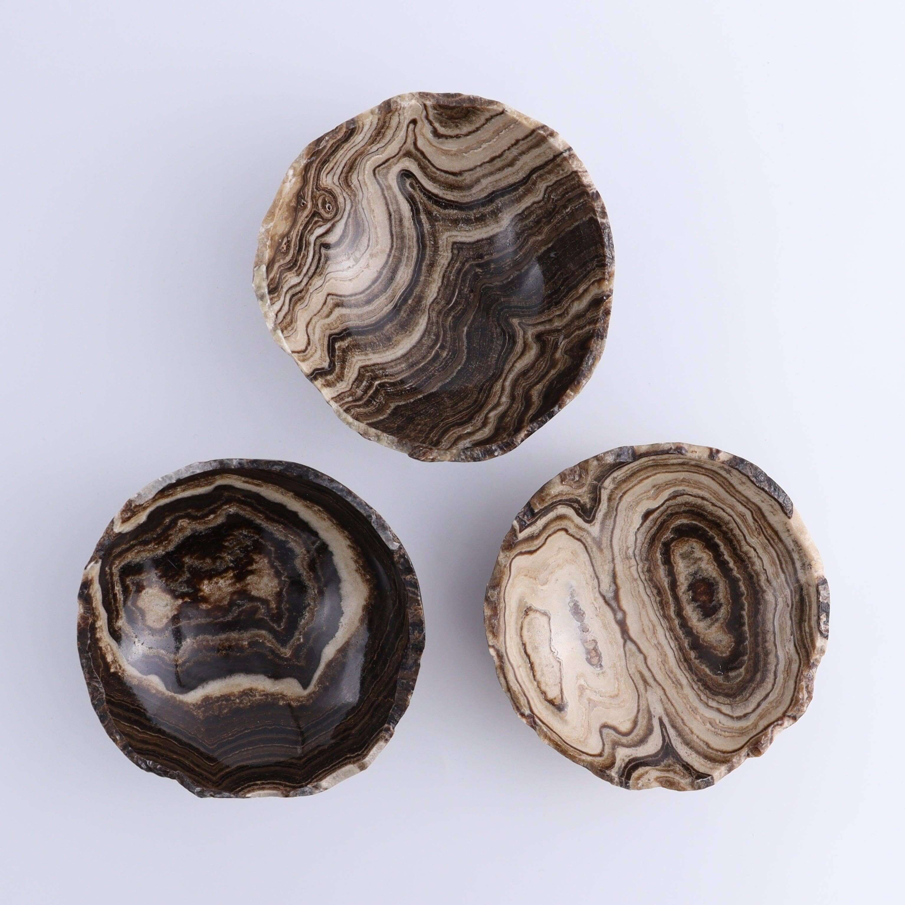 Mexican Onyx/Calcite Bowl OOAK set of three unique bowls with beautiful swirling patterns.