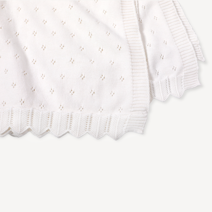 Dove White Classic Pointelle Knit Baby Blanket (Organic)