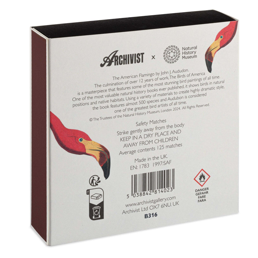 American Flamingo  | Square - Safety Matches packaging with vibrant flamingo design and safety instructions.
