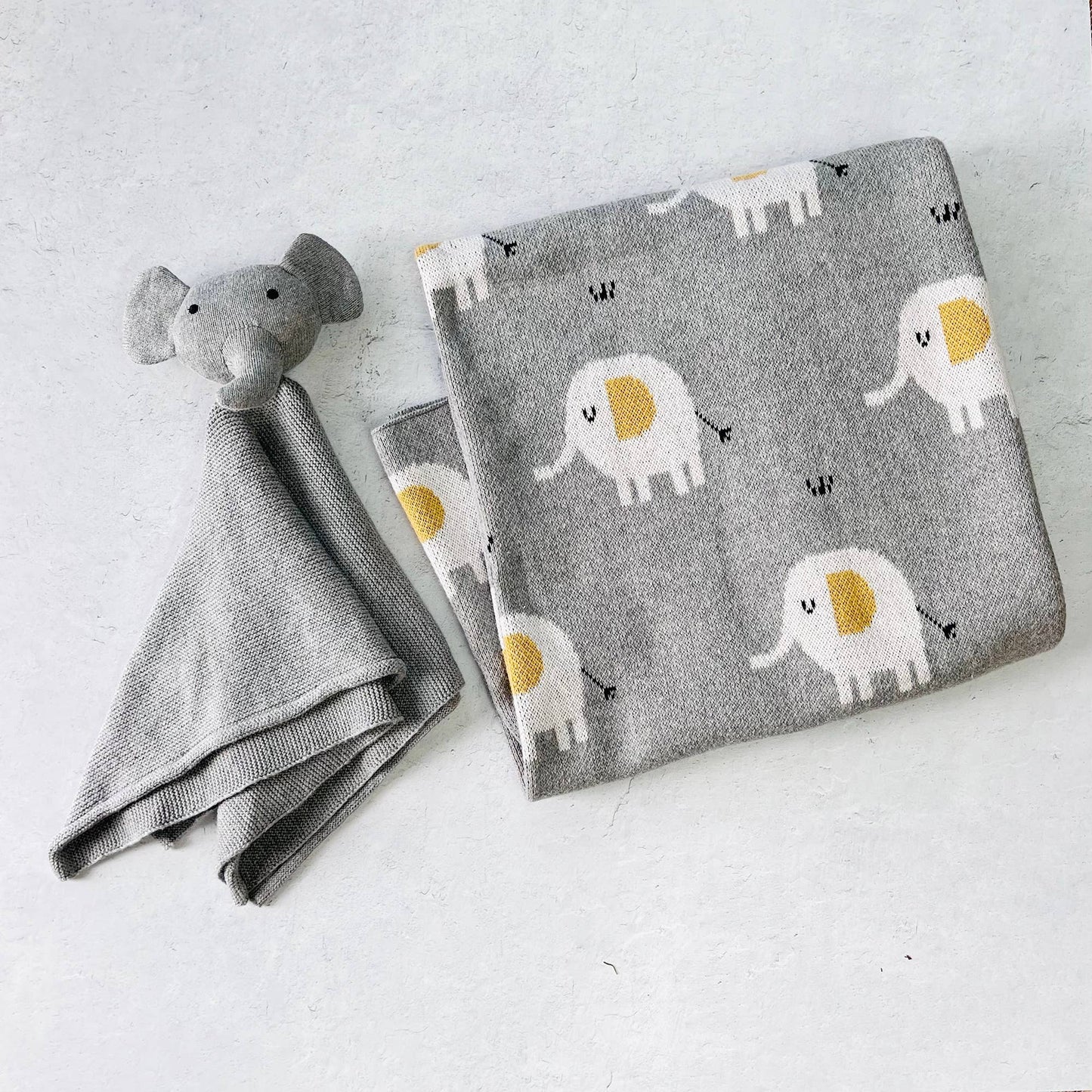 Elephant Jacquard Knit Baby Blanket & Lovey Gift SET