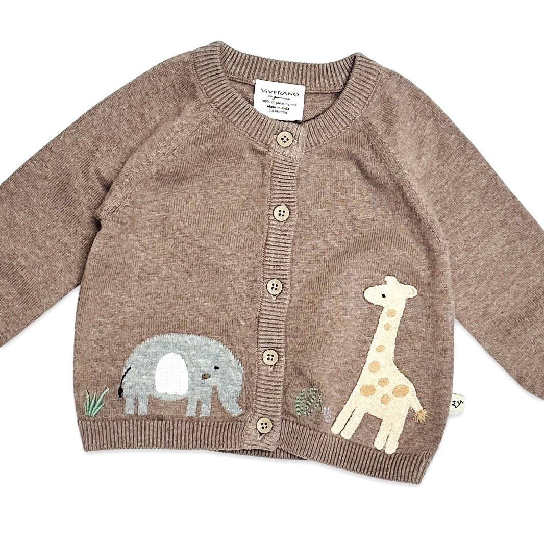 Giraffe Elephant Baby Cardigan Sweater (Organic)