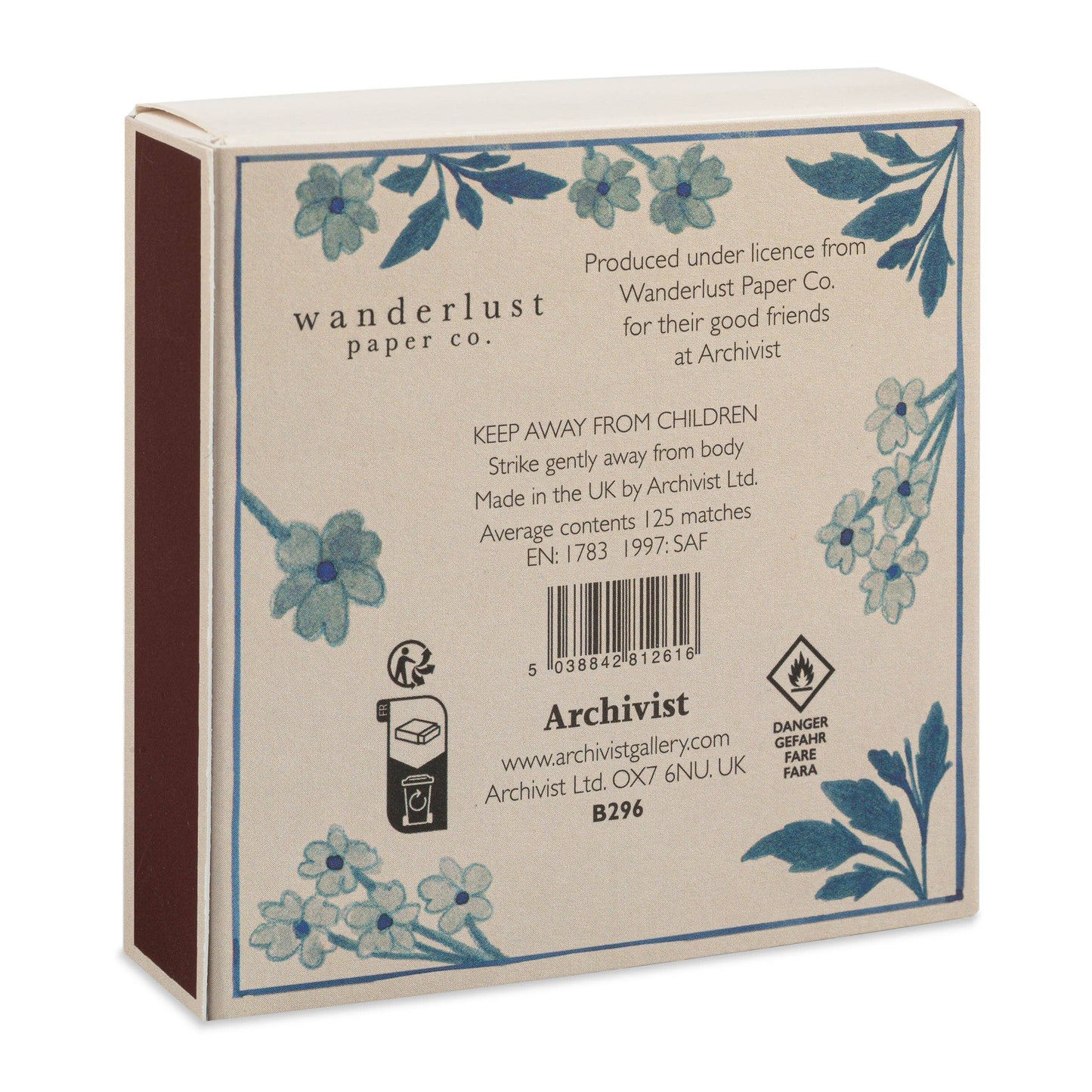 Blue Floral  | Square - Safety Matches -  by Carlyle Avenue