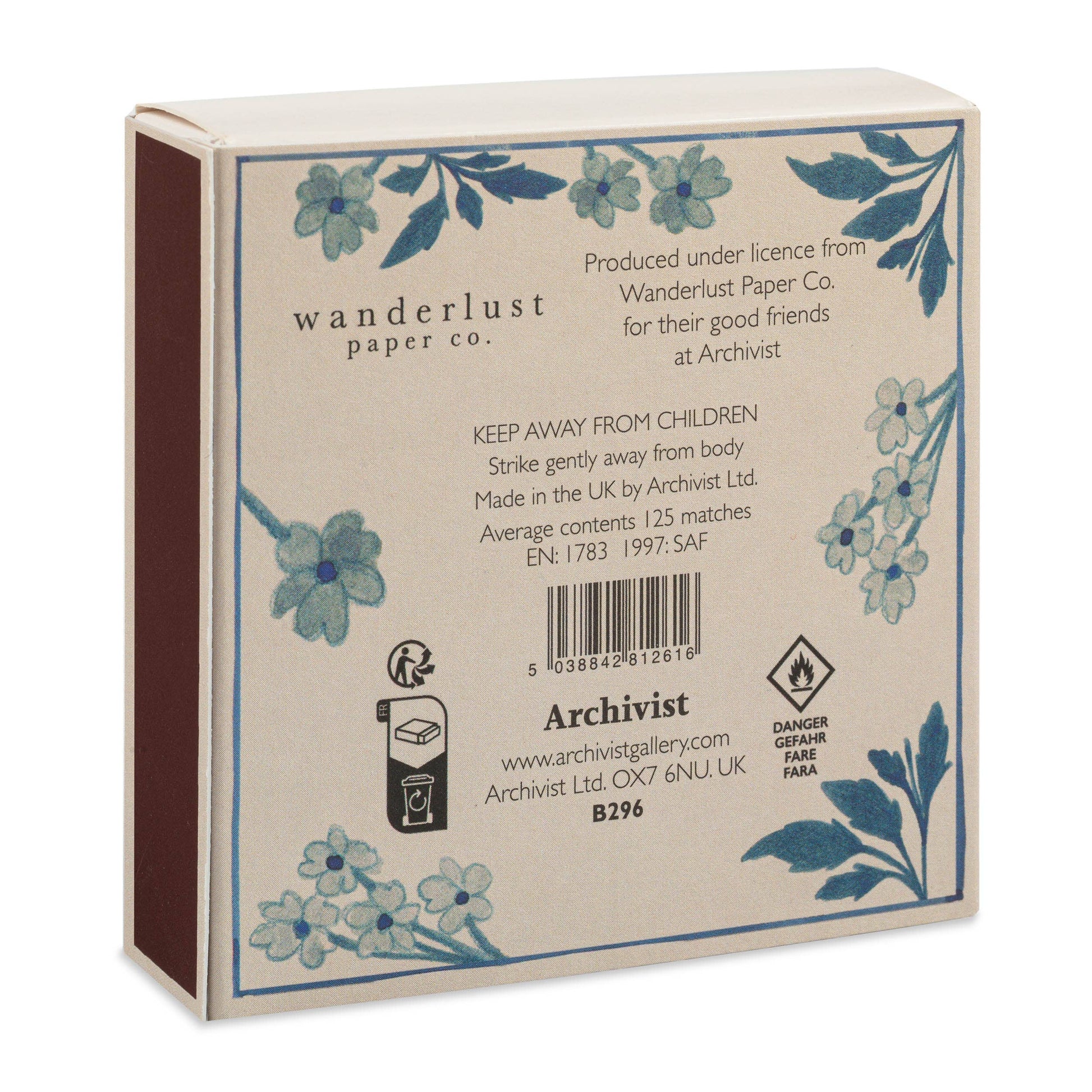Blue Floral  | Square - Safety Matches -  by Carlyle Avenue