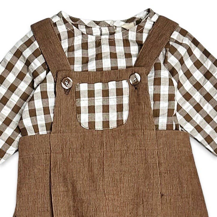 Gingham Muslin Shirt + Corduroy Baby Overall SET (Organic)