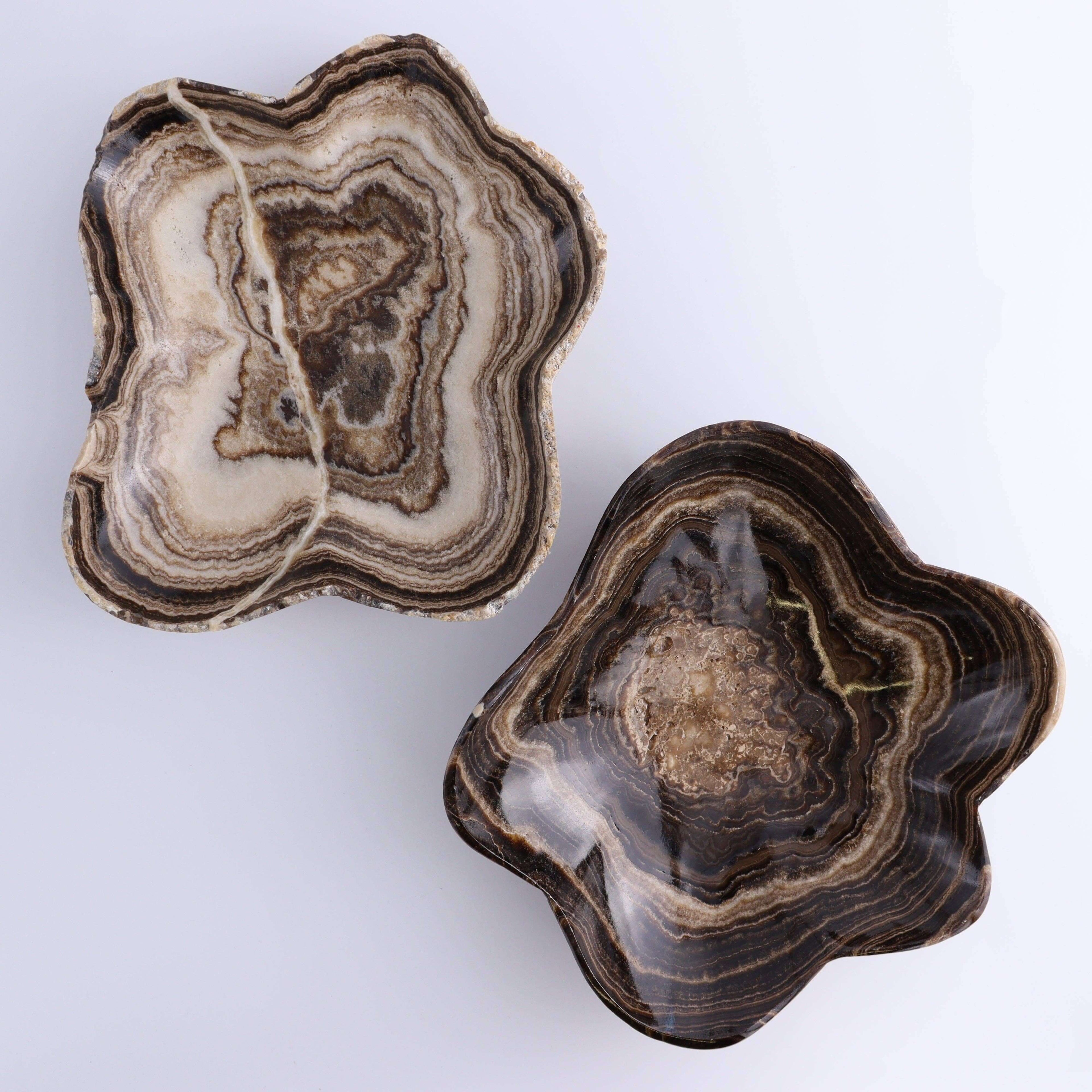 Mexican Onyx/Calcite Chocolate BOWL OOAK featuring unique patterns and colors in a decorative design.