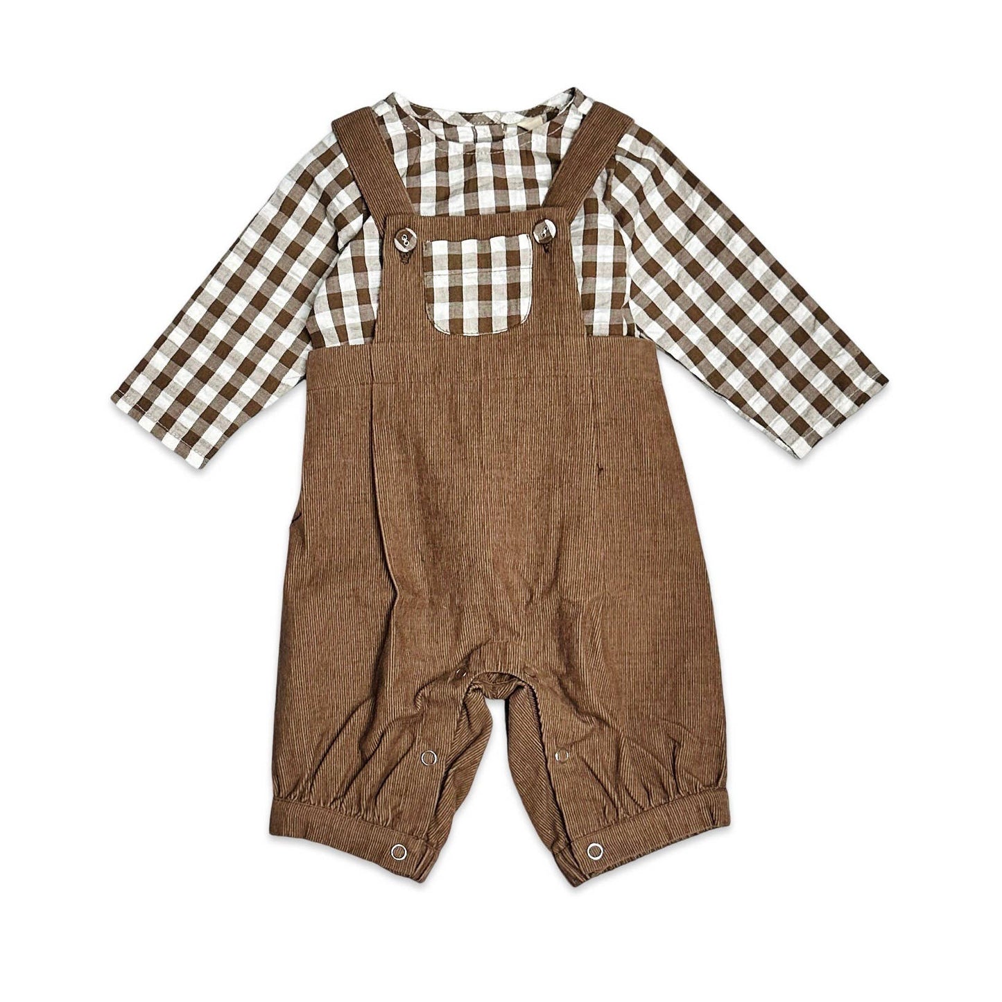 Gingham Muslin Shirt + Corduroy Baby Overall SET (Organic)