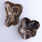 Mexican Onyx/Calcite Chocolate BOWL OOAK, showcasing unique patterns and earthy colors in two beautiful bowls.