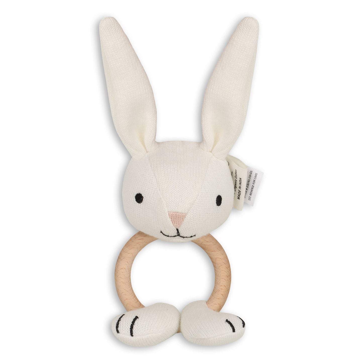 Scallop Edge Classic Knit Baby Blanket + Bunny Rattle SET