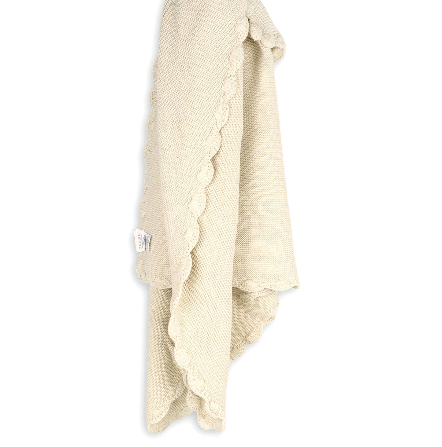 Scallop Edge Classic Knit Baby Blanket + Elephant Rattle SET