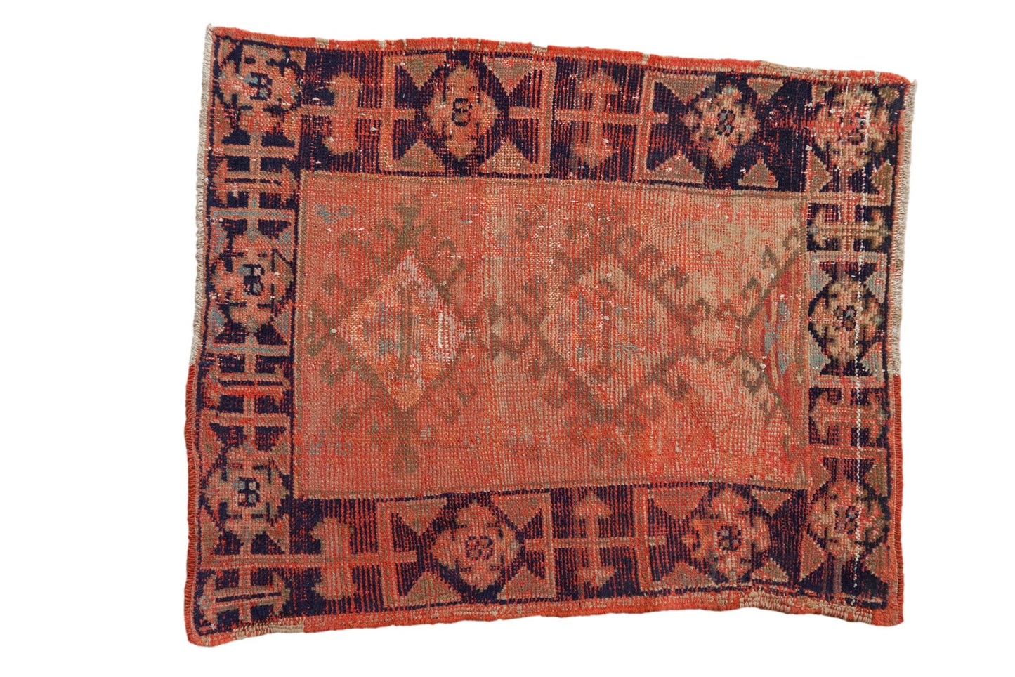 Small Vintage Distressed Oushak Square Rug