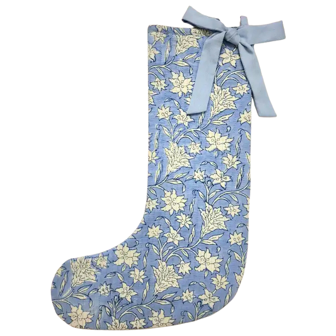 Blue Blockprint Holiday Stocking