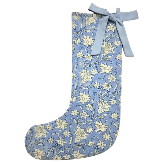 Blue Blockprint Holiday Stocking