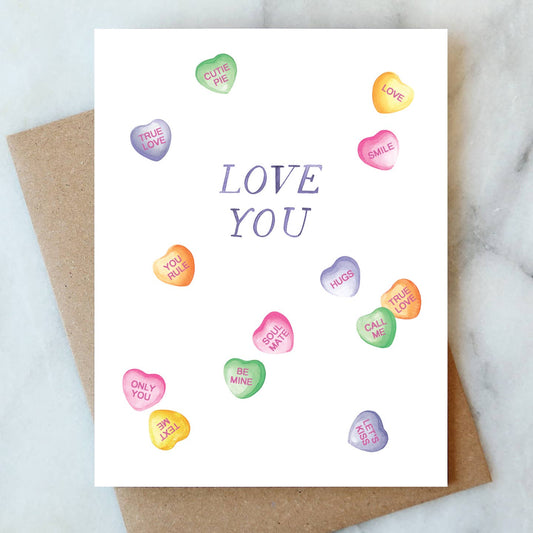 Candy Hearts Love Greeting Card | Valentine Love Friendship - Greeting Cards by Carlyle Avenue
