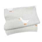 Duck Waddle - Organic Jacquard Knit Baby Blankets, soft baby blanket with a duck motif in grey.