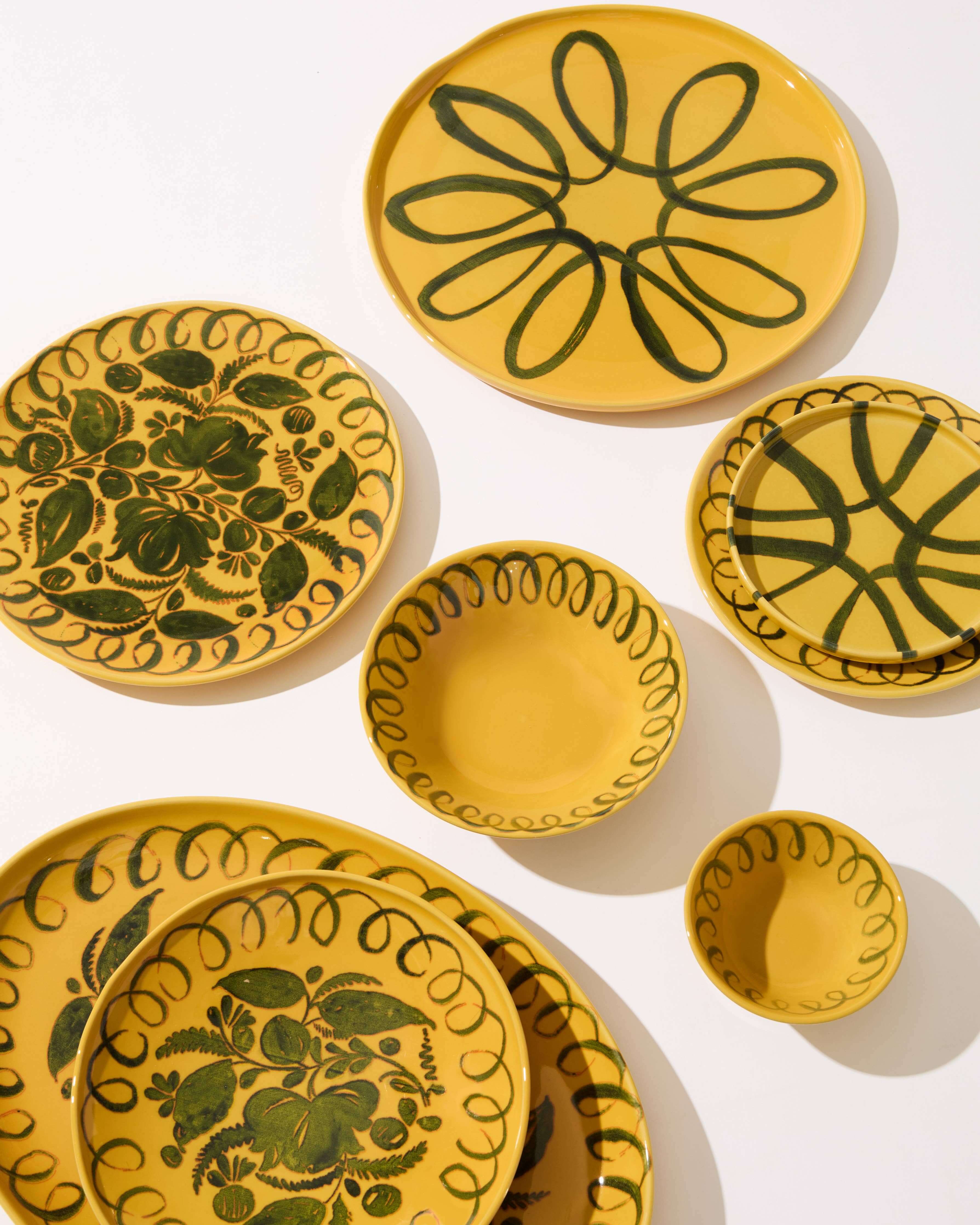 Amalfi Dinner Plate Mustard - 10.6" Diameter featuring hand-painted designs and warm golden hues.