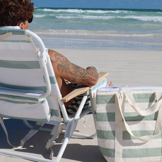 Deluxe Beach Chair La Palma Sage Stripe -  by Carlyle Avenue