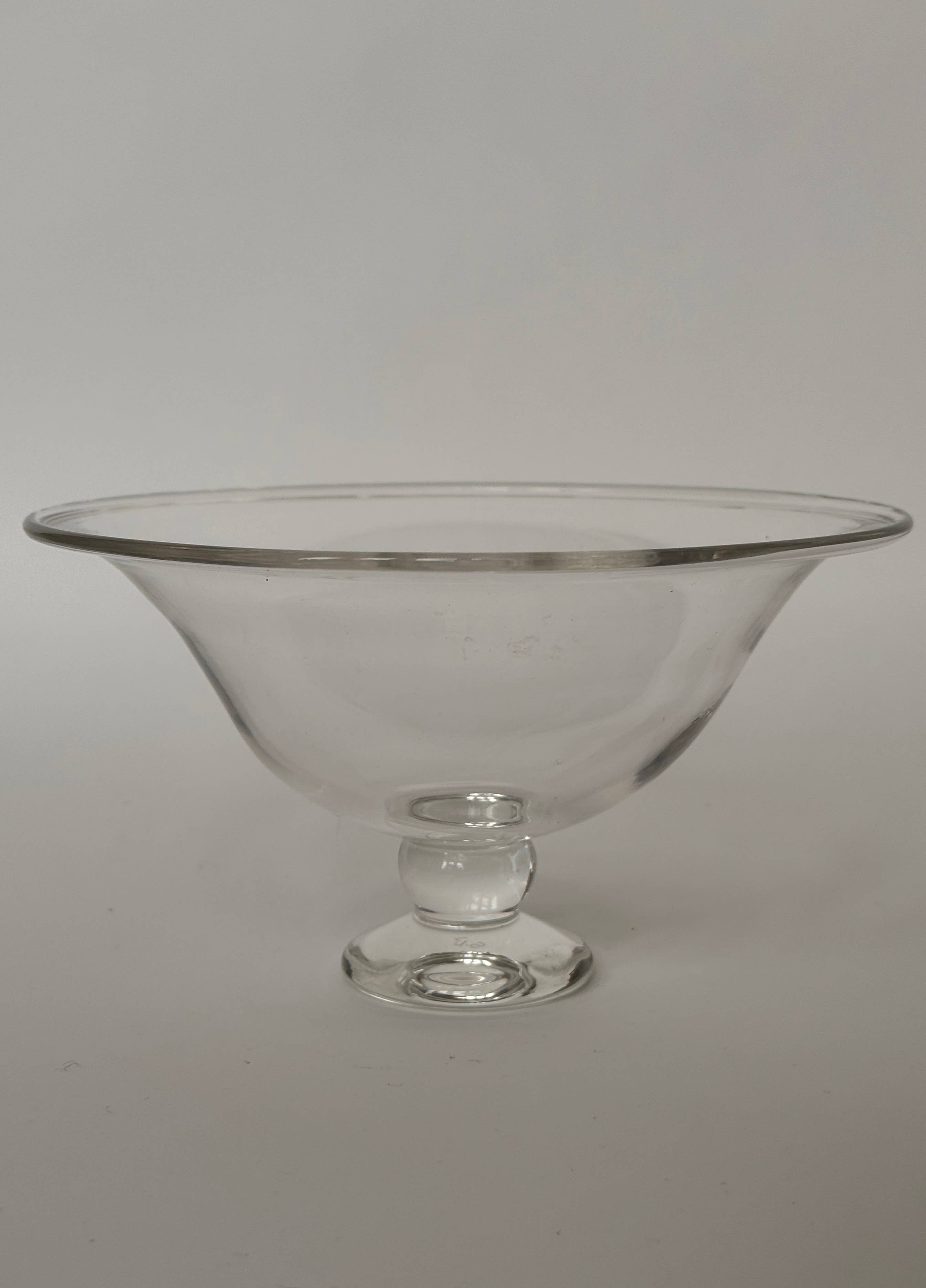 Elegant Fruit Bowl, Clear with a bulbous center and wide brim, perfect for stylish serving.
