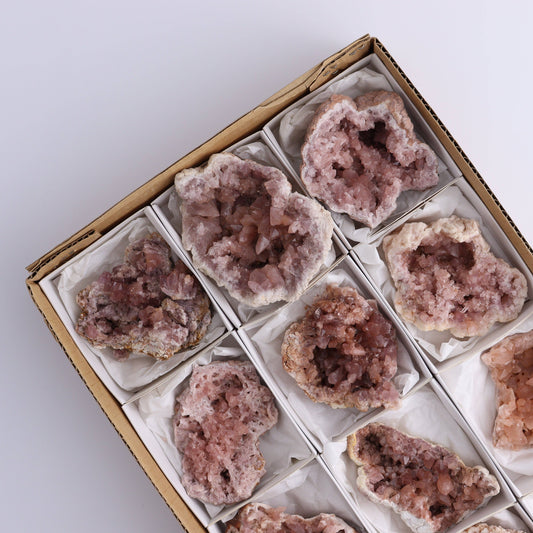 Pink Amethyst Geodes Flat of 12
