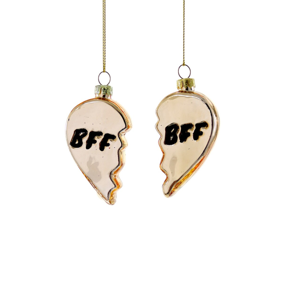 Bff Heart Ornament - Set of 2 - Gold