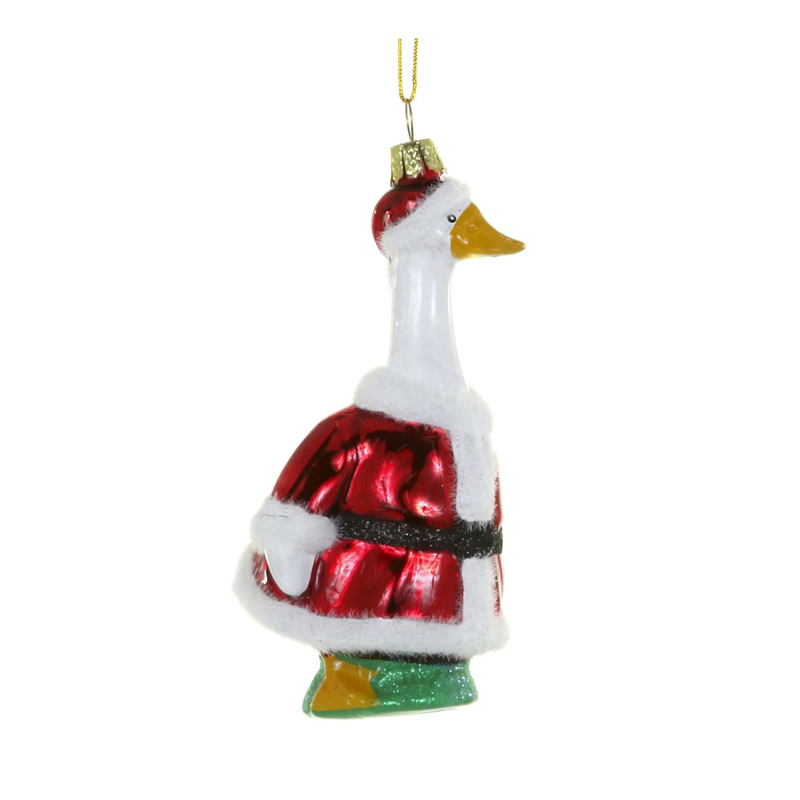 Porch Goose Santa Ornament