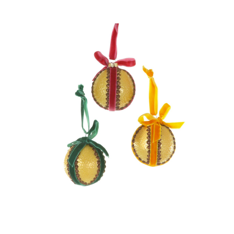 Orange Pomander with Velvet Ornament, 3 Assorted
