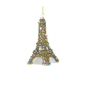 Adorned Eiffel Tower Ornament crafted in jeweled glass, designed for holiday decor with vibrant jewel accents.