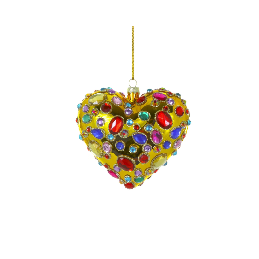 Glittering Magpie Heart Ornament, Gold