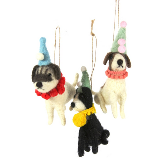 Felt Party Dog Ornaments - Set of 3 Asst