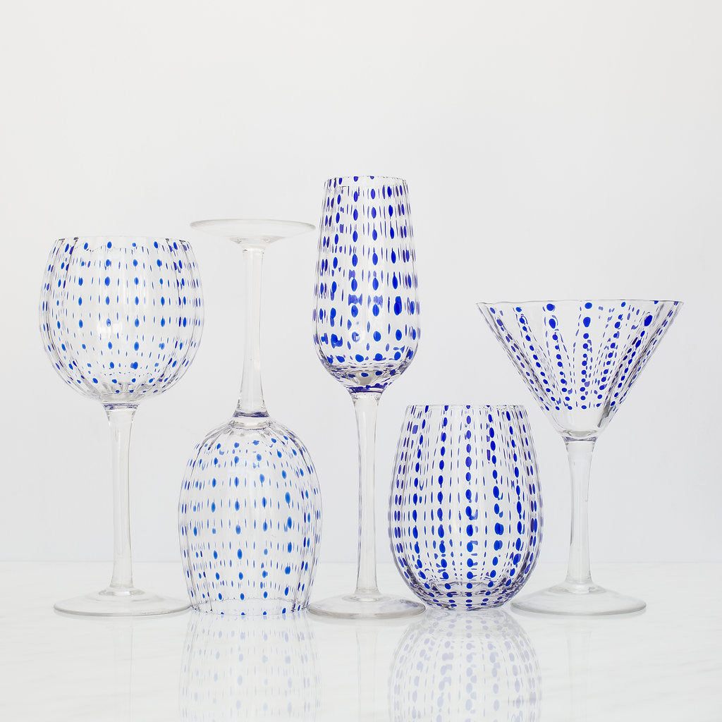 Blue Dots Stemless Glass - Set of 6 - Drinkware by Carlyle Avenue