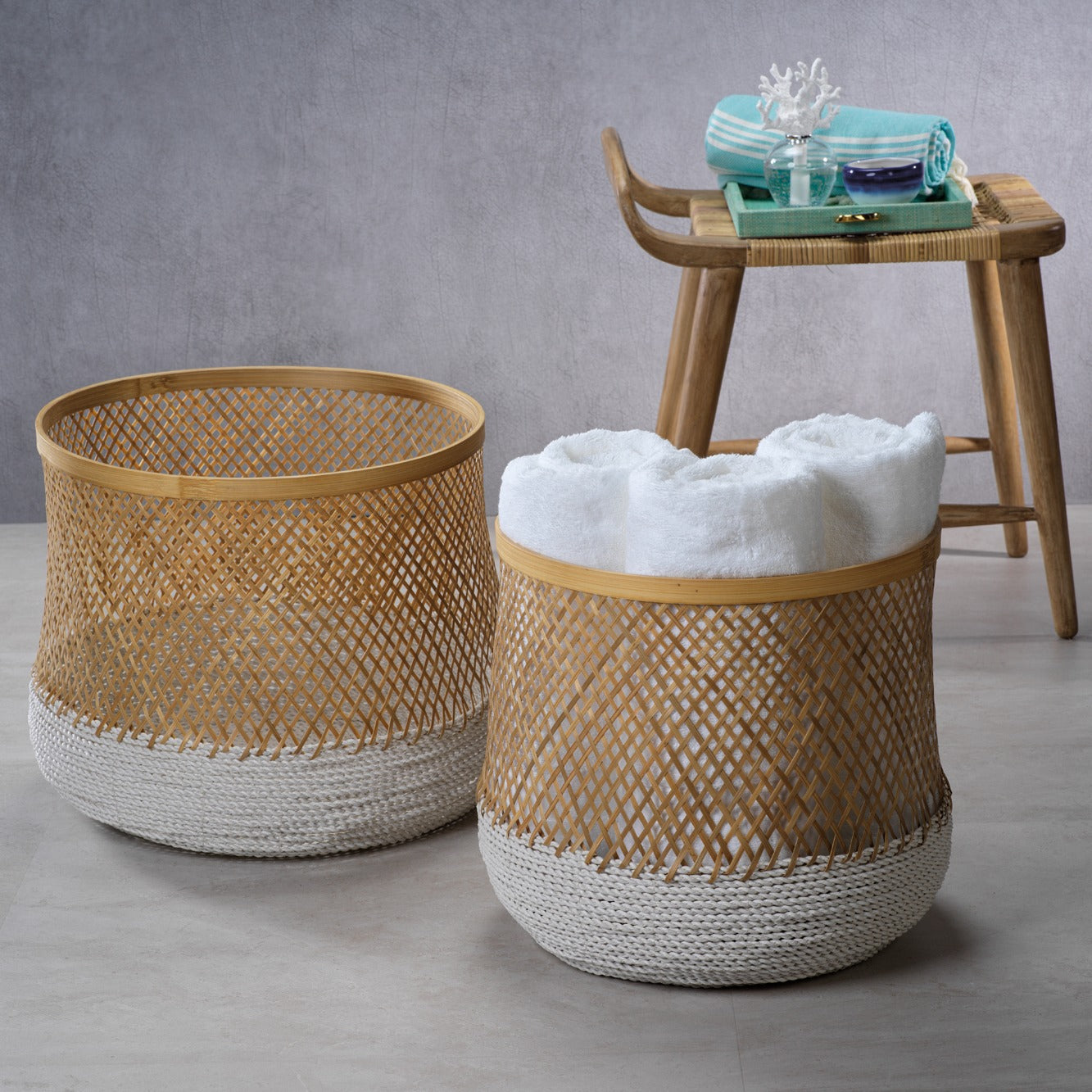 Andes Set of 2 Bamboo & Raffia Baskets