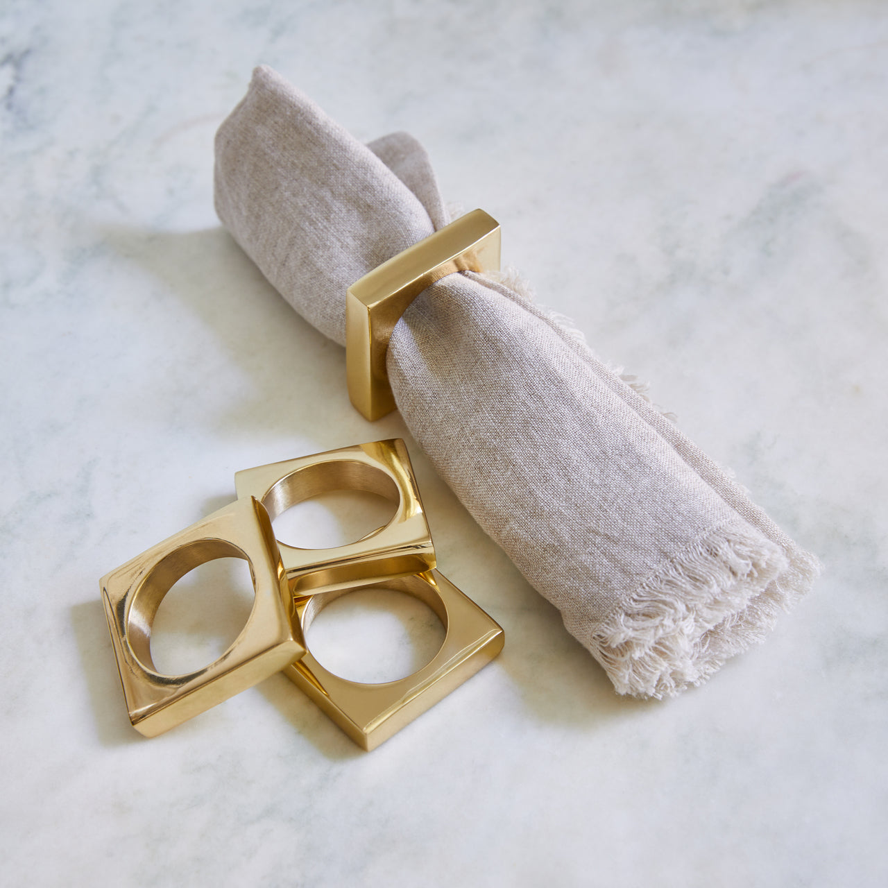 Brass Modernist Napkin Ring Set/2